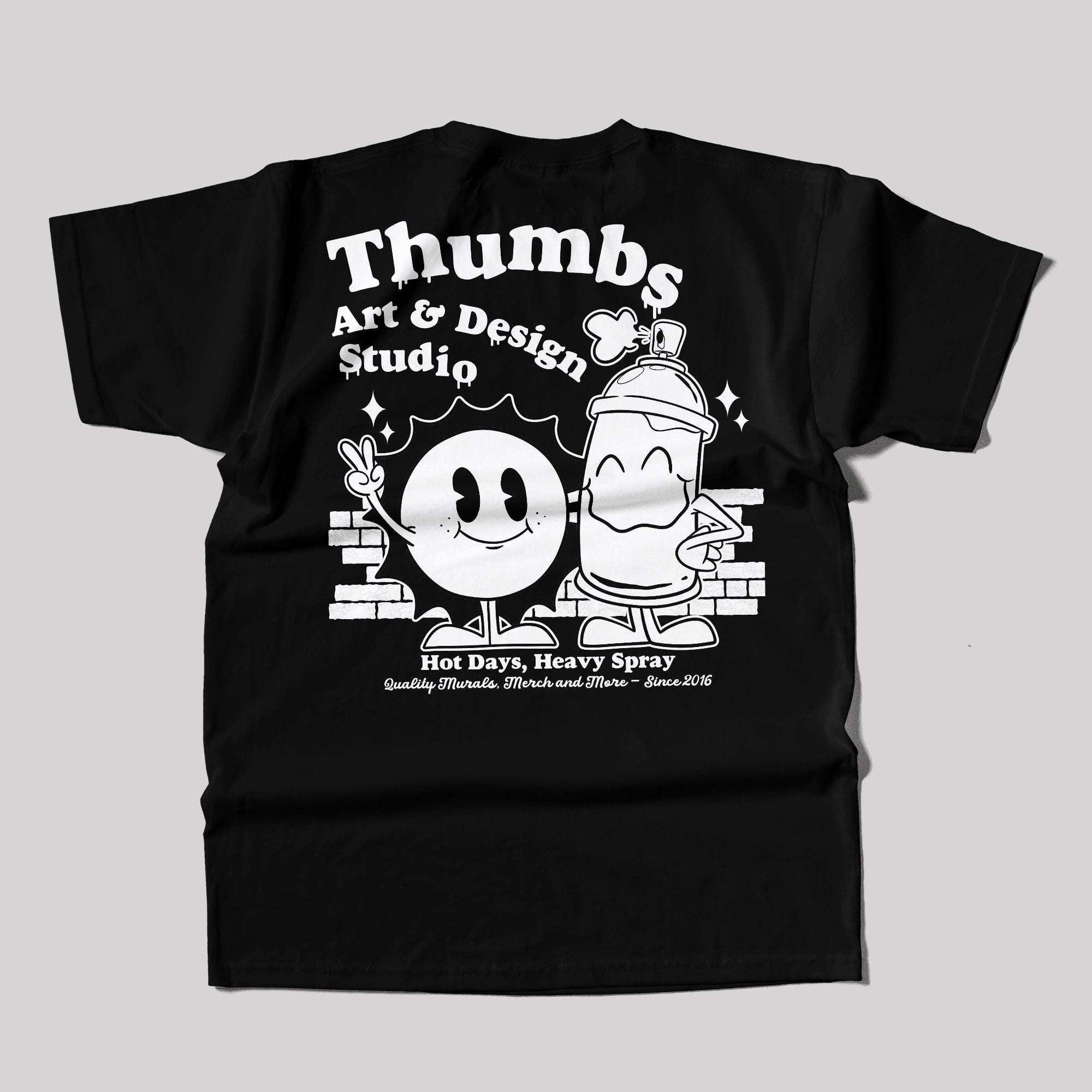 Thumbs Hot Days, Heavy Spray T-Shirt in Black