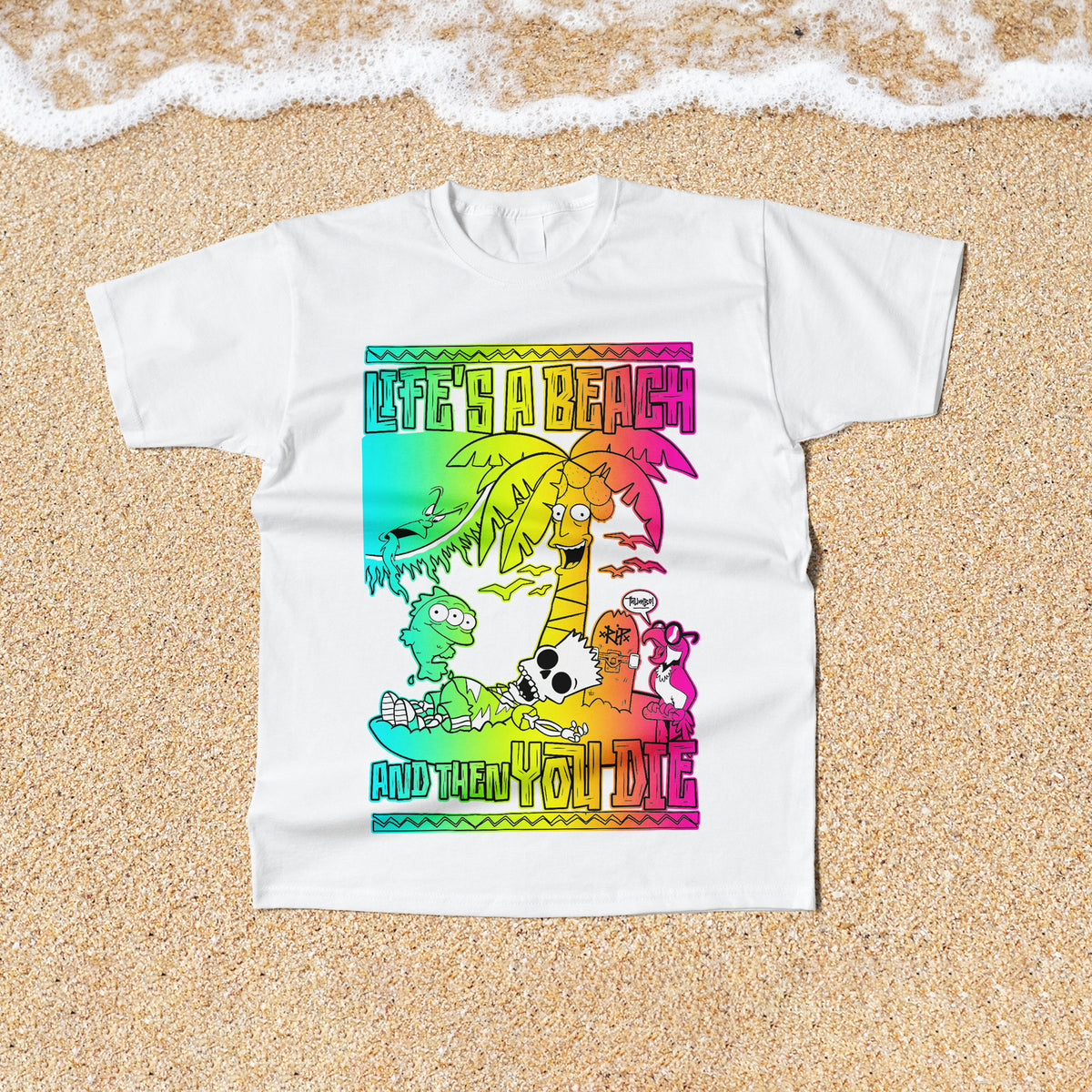 Life's a Beach Front Print T-Shirt in White