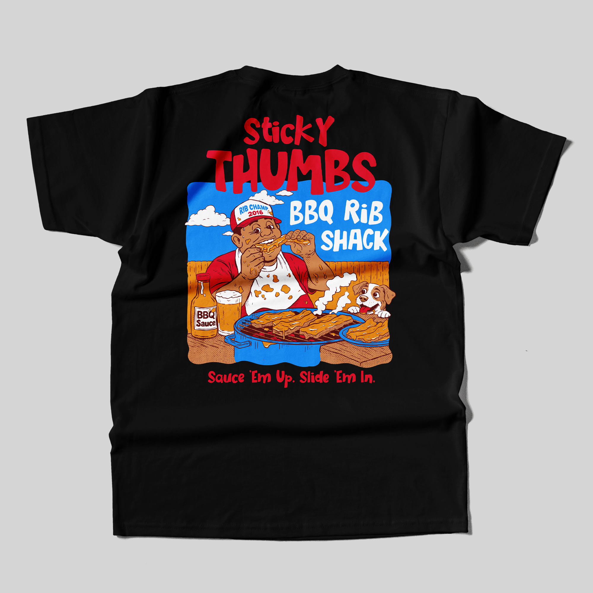Sticky Thumbs BBQ T-Shirt in Black