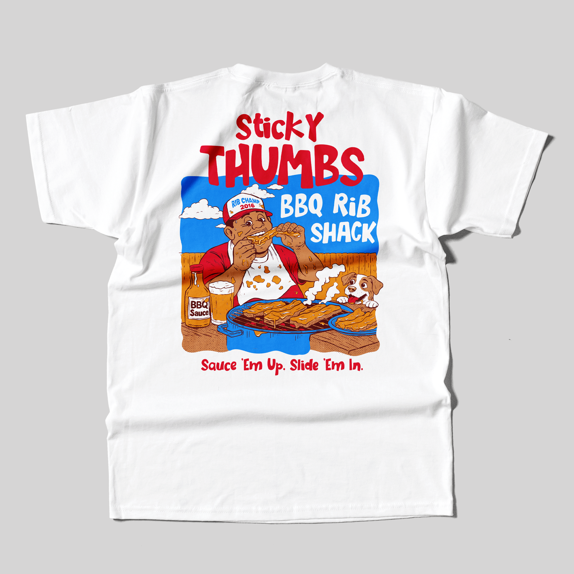 Sticky Thumbs BBQ T-Shirt in White