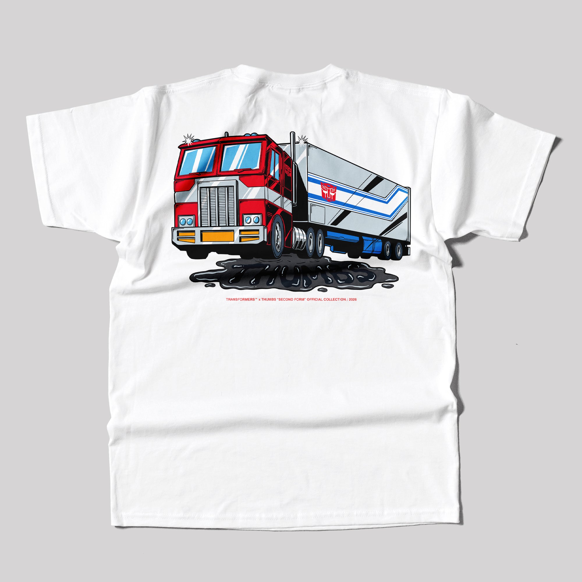 Transformers x Thumbs Optimus Prime Oil Spill T-Shirt in White