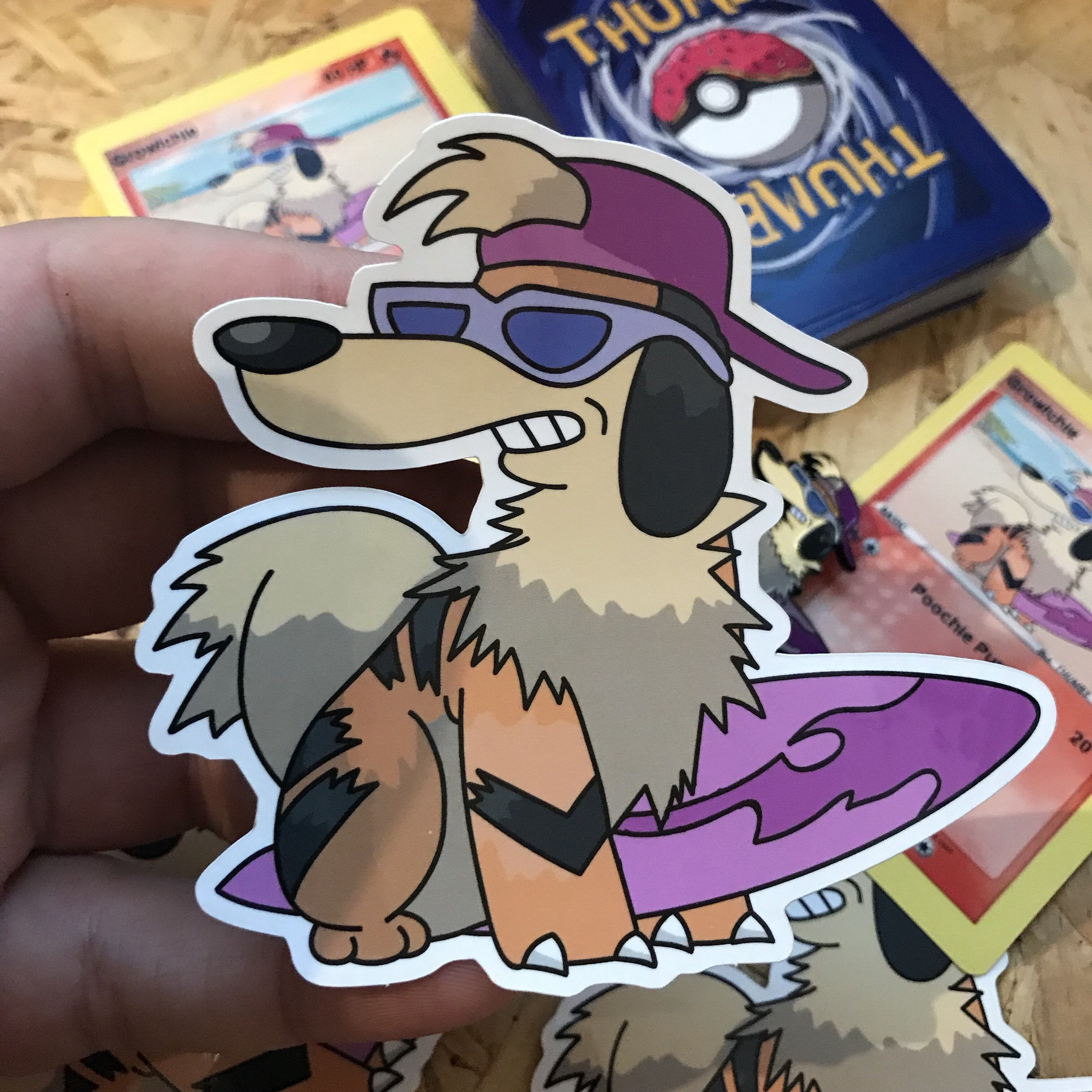 Growlchie Pin, Sticker and Trading Card